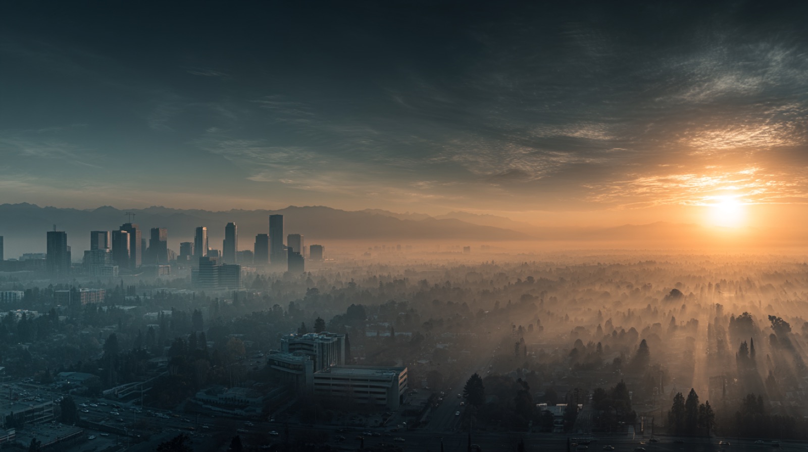 Sunrise over a major metropolitan service area